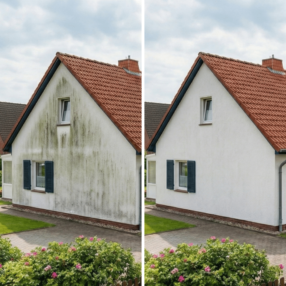 Fassadenreinigung Cuxhaven Vorher Nacher Bild von der Fassadenreinigung
